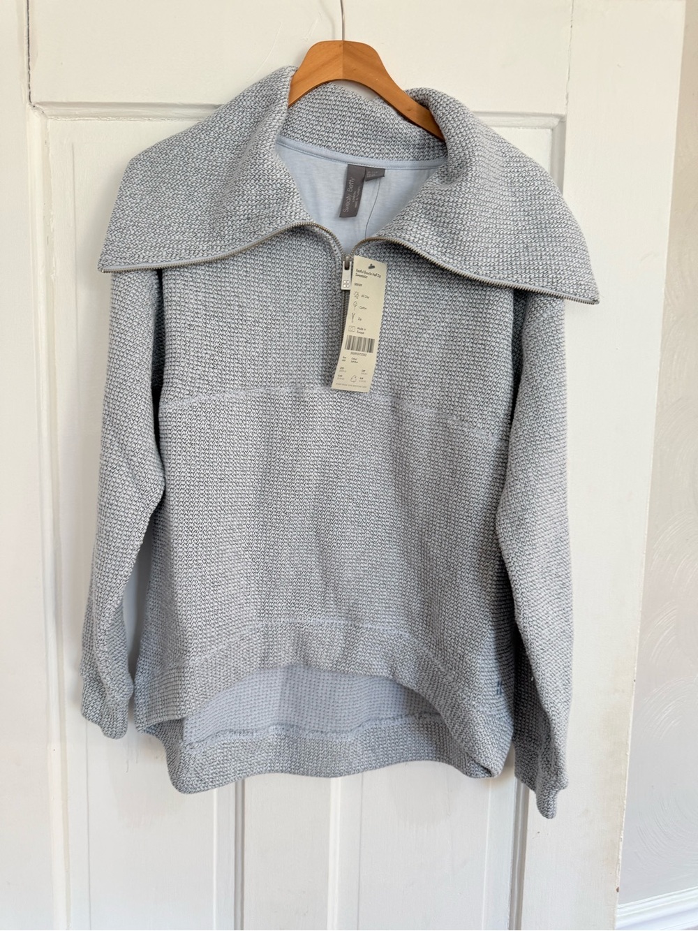Sweaty Betty Light Gray Knit Half-Zip Cowl Sweater